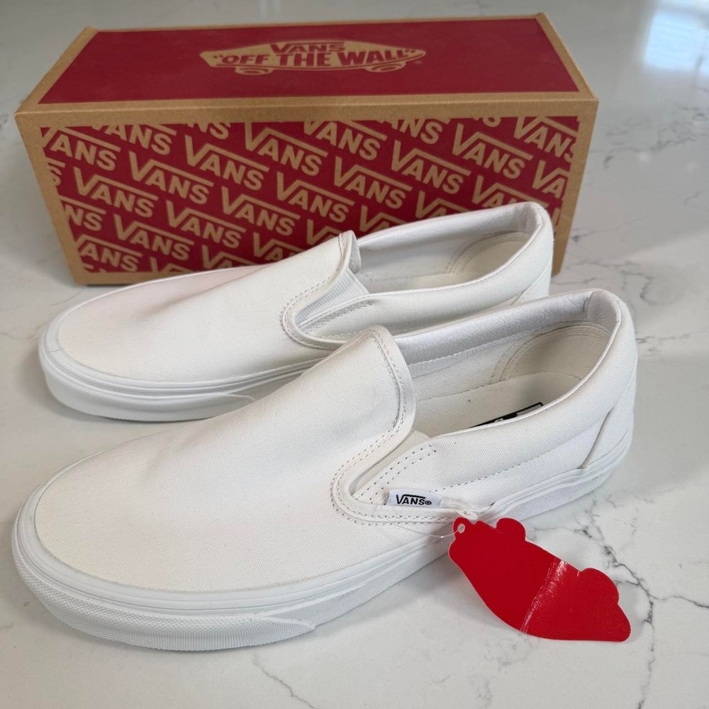 Vans Classic Slip-On True White Canvas Shoes Men 8.5 Women 10 NIB